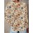 [Elegant Floral Blouse] Plus Size Women's Elegant Long Sleeve Floral T-Shirt | Fall/Winter Tops, Beige/Blue/Brown, Machine Washable, Versatile for Everyday & Formal Outfits - Classic Design, Durable, Professional Blouse