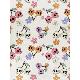 Plus Size - Women'S Plus Size Halloween Graphic Sweatshirt - Casual Crew Neck Pullover with Skull & Pumpkin Print, White with Black & Orange Design, Short Sleeve, All-Season Comfort Fit, Halloween Sweatshirt