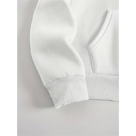 Plus Size, Women's Winter Elegant Geometric Print Hooded Sweatshirt - Cozy Pullover Hoodie with Book & Floral Design, 