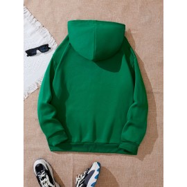 Plus Size Cozy Chic Letter Print Drawstring Hoodie - Soft Warm Fleece Lined Long Sleeve Sweatshirt with Relaxed Fit for Fall & Winter - Women's Comfortable Casual Wear for Everyday