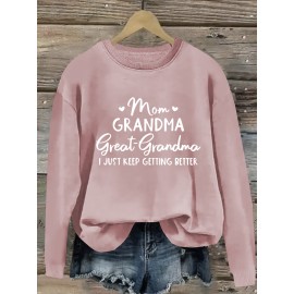 Women'S Plus Size Casual Pullovers, Polyester 100% Knit Fabric, Crew Neck with Slight Stretch, Alphabet Print, Fall/Winter Sportswear, Oversized Top with 