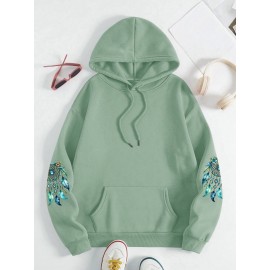 Plus Size - Women'S Elegant Dreamcatcher Hoodie - Cozy Fall/Winter Pullover with Colorful Design, Black Long Sleeve Sweatshirt for Casual or Chic Outfits, Cozy Clothing | Dreamcatcher Design | Durable Fabric