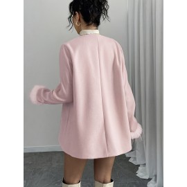 New Women's Elegant Tweed Coat - Chic Button Front Long Sleeve Coat with Structured Fit, Machine Washable Solid Color Outerwear for Fall Winter