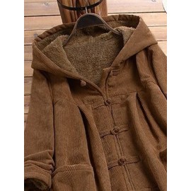 Women'S Elegant Fleece-Lined Mid-Length Coat - Loose Fit Long Sleeve with Button Front, Solid Color Brown, Perfect for Fall/Winter, Cozy Outerwear | Buttondown Coat | Placket Closure