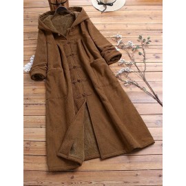 Women'S Elegant Fleece-Lined Mid-Length Coat - Loose Fit Long Sleeve with Button Front, Solid Color Brown, Perfect for Fall/Winter, Cozy Outerwear | Buttondown Coat | Placket Closure