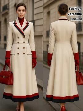 New High-End Fashion Versatile Stylish Goddess and Mature Tweed Coat with Color Blocking, French Style Metal Double-Breasted Long Overcoat, Casual Commuter Women's Outerwear