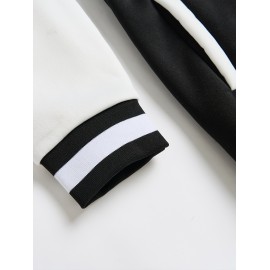 [Jesus Letter Print Coat] Women's Jesus Letter Print Coat - Black & White Color Block Jacket, Machine Washable Winter Outerwear for Church, Everyday & Special Events - Faith-Based Women's Clothing, Casual Cold Gear, Sleek Fabric Finish