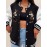 Women'S Vintage Mickey Mouse Decorated Black Bomber Jacket with Sequins - Casual Streetwear, Long Sleeve, Button-Up, Baseball Collar, Fall/Winter Fashion, Casual Streetwear Jacket | Playful Design | Sequin Embellishments