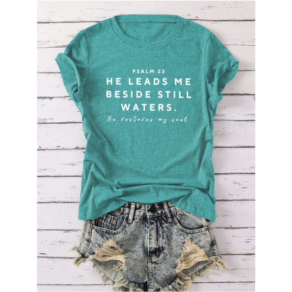 Women's Turquoise Christian Faith T-Shirt with Psalm 23 