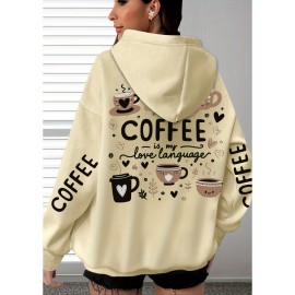 [Women's Oversized Hoodie] Women's Oversized Hoodie with Coffee Lover Graphic Print - Soft Casual Long Sleeve Pullover, Front Pockets, Machine Washable, All-Season Comfort for Casual Attire, Cute Hoodies