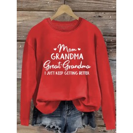 Women'S Plus Size Casual Pullovers, Polyester 100% Knit Fabric, Crew Neck with Slight Stretch, Alphabet Print, Fall/Winter Sportswear, Oversized Top with 