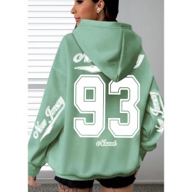 [Plus Size Hoodie] Soft Women's Plus Size Oversized Hoodie with New Jersey 93 Graphic Print | Machine Washable, Comfortable Clothing, Durable Fabric, Streetwear Fashion, Relaxed Fit, Breathable Material, Unisex Style, Black with White Lettering